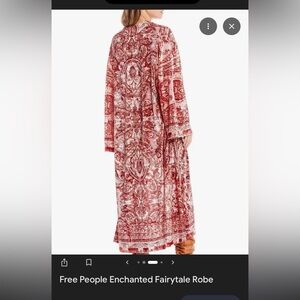 Anthropologie Free People Red and White Long Paisley Kimono Enchanted Robe